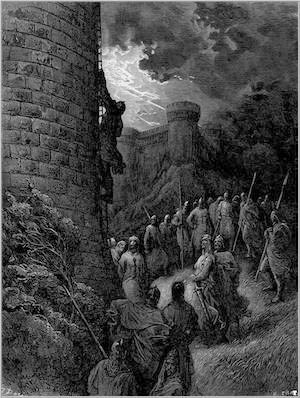 Bohémond et ses troupes escaladant les défenses d'Antioche, gravure réalisée par Gustave Doré (DR)