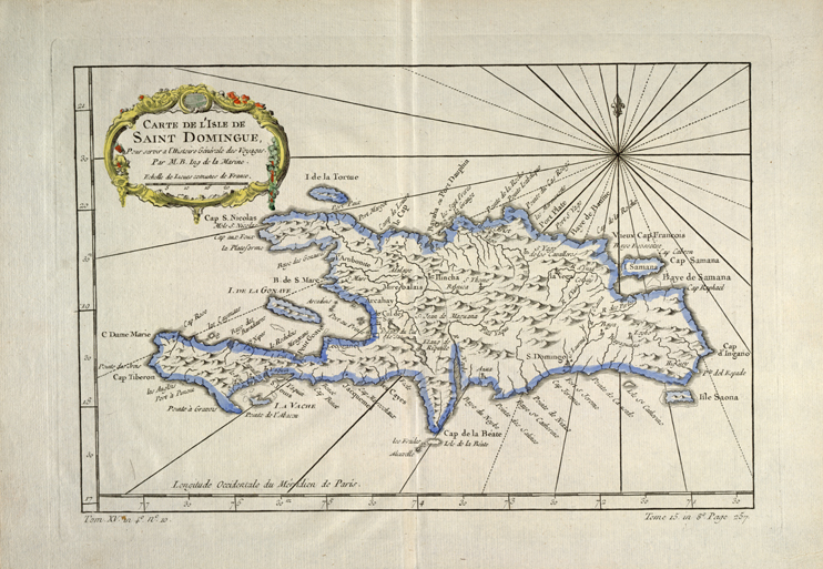 Carte de Saint-Domingue de 1750. Au nord, la légendaire île de la Tortue, véritable « République des pirates » au XVIIe siècle. (© Avec l'aimable autorisation du Norman B. Leventhal Map & Education Center de la bibliothèque publique de Boston) 