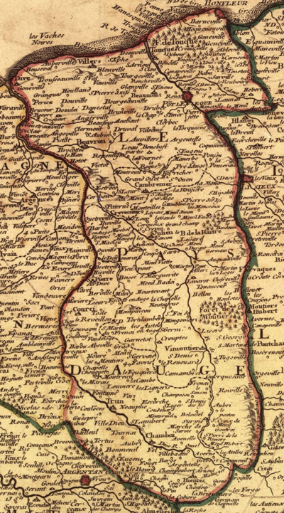 Carte du pays d’Auge, datant de 1716. (© BNF)