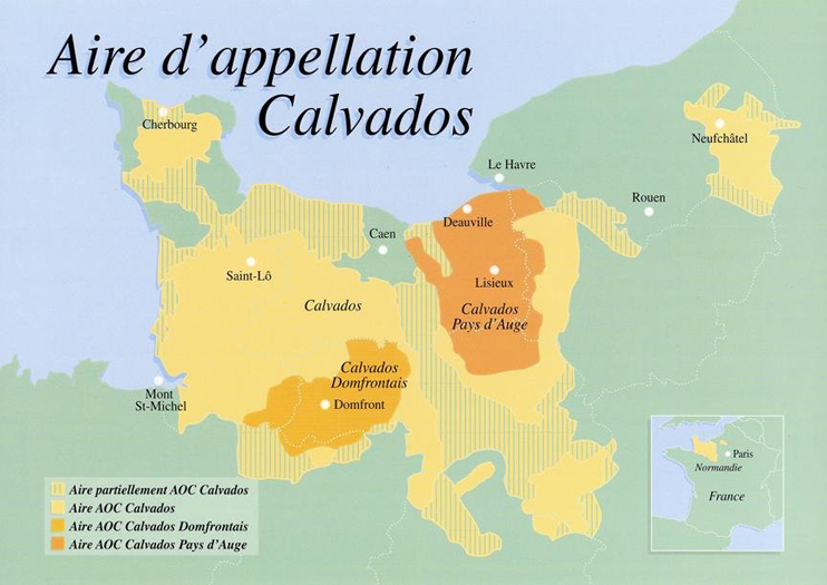 Les régions AOC du calvados. (© Grand Ordre du Trou Normand.)