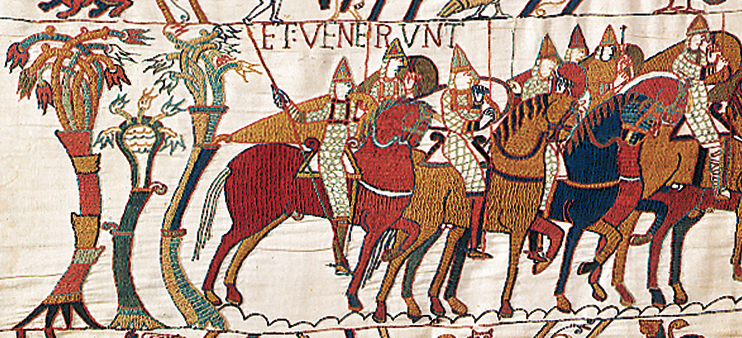 Cavaliers (Tapisserie de Bayeux, XIe siècle. « Avec l’autorisation de la ville de Bayeux »).