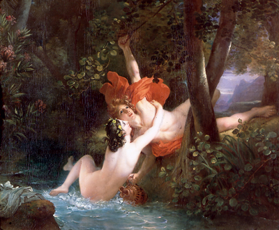 Hylas et la nymphe, 1826. Un des trois tableaux du baron François Gérard offerts au Musée de Bayeux par son neveu Henri-Alexandre. Ce sont, comme la plupart des œuvres de sa donation, des peintures à l’huile sur toile sur châssis de bois. (© MAHB, Bayeux).