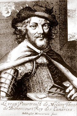 Portrait de Jean de Béthencourt figurant dans l’édition imprimée du « Canarien » en 1630.