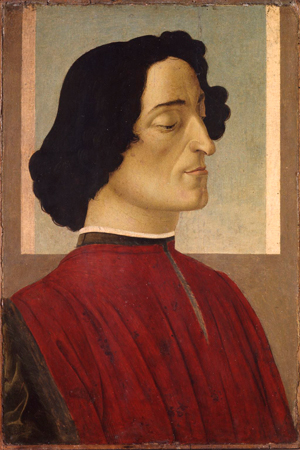 Portrait de Julien Medicis, de Sandro Botticelli (1445-1510). Peintre florentin par excellence, il est l’auteur de nombreux portraits de ses bienfaiteurs, les Medicis. A l’instar de son maître Filippo Lippi, il donne à ses œuvres le même dessin, linéaire et expressif. Il participera à Rome au décor de la Chapelle Sixtine, en 1481-1482). (© The National Gallery of Art, Washington)