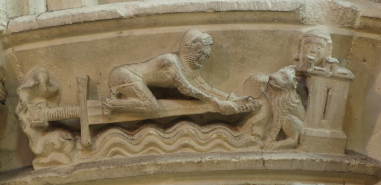 Saint-Pierre de Caen. Splendide représentation de Lancelot franchissant le pont de l’Épée. (© Stéphane William Gondoin)