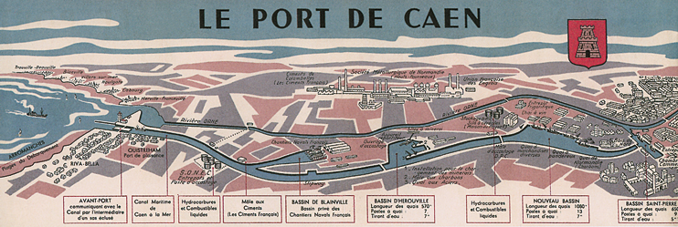 Plan du port de Caen, vers 1950. (© Bibliothèque de Caen la mer)