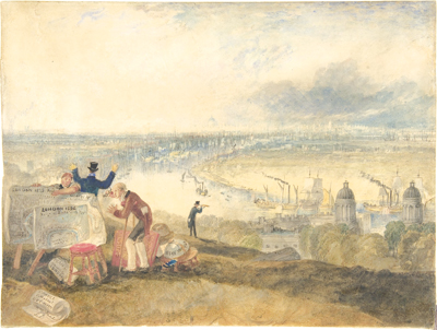 Londres vue depuis la colline de Greenwich. Dessin de Joseph Mallord William Turner en 1825. (Legs dAlexandrine Sinsheimer, 1958.  The Metropolitan Museum of Art - Domaine public  metmuseum.org)