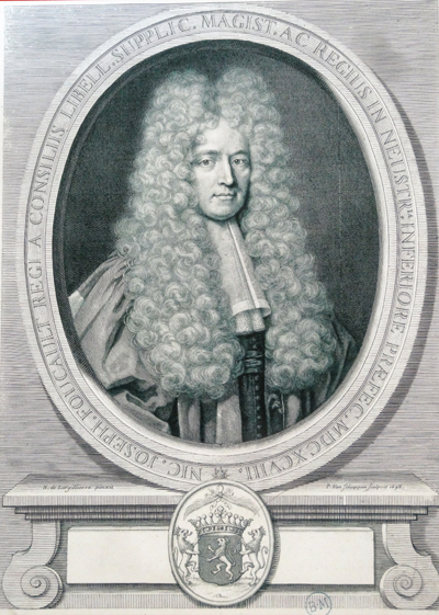 Nicolas-Joseph Foucault, intendant de Caen (1689-1706), est un des pionniers de l’archéologie en Normandie. Il commença les fouilles d’Aregenua (Vieux) et d’Alauna (Valognes). (© Bibliothèque Municipale de Caen).