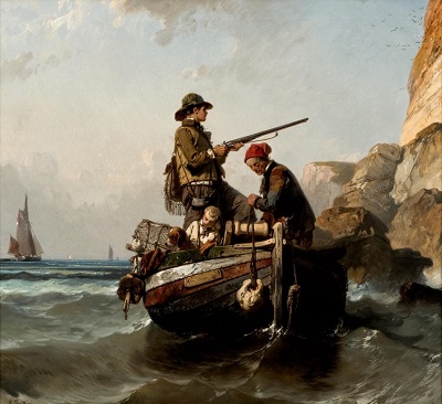 Eugène Le Poittevin, La chasse aux guillemots, huile sur toile, collection Les Pêcheries, musée de Fécamp, achat 2018. Inv. 2018.23. ( Cliché François Dugué)