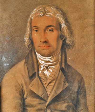 Personnage du Consulat par Daniel Saint, 1801, craie, sanguine, pierre noire, fusain sur papier, 38 x 46 cm. (Musée d’Art et d’Histoire de Saint-Lô - © P.-Y. Le Meur)