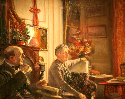 Rose et Jacques-Émile Blanche dans le petit salon, J.E. Blanche, 1937. (Coll. musée Jacques-Émile Blanche Blanche d'Offranville © Juliette Kotowicz)